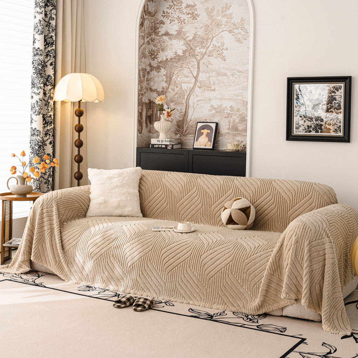 Plush Flannel Fleece Sofa Throw Blanket, Soft & Cozy Furniture Protector for Couch