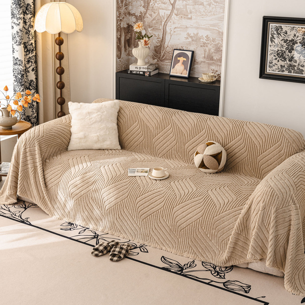 Plush Flannel Fleece Sofa Throw Blanket, Soft & Cozy Furniture Protector for Couch