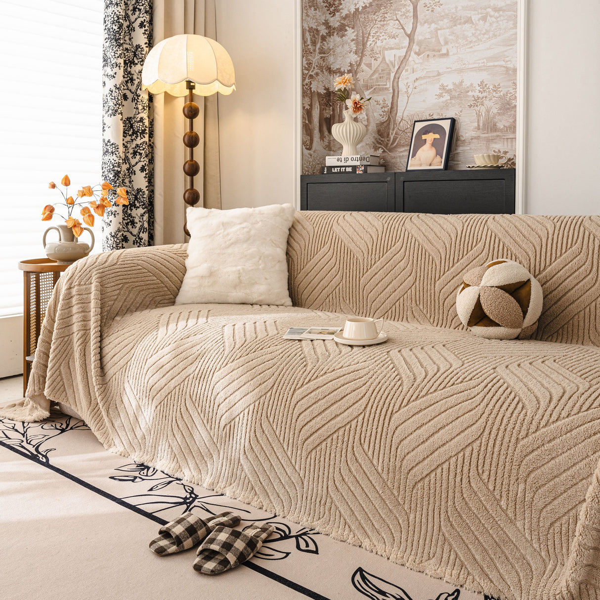 Plush Flannel Fleece Sofa Throw Blanket, Soft & Cozy Furniture Protector for Couch