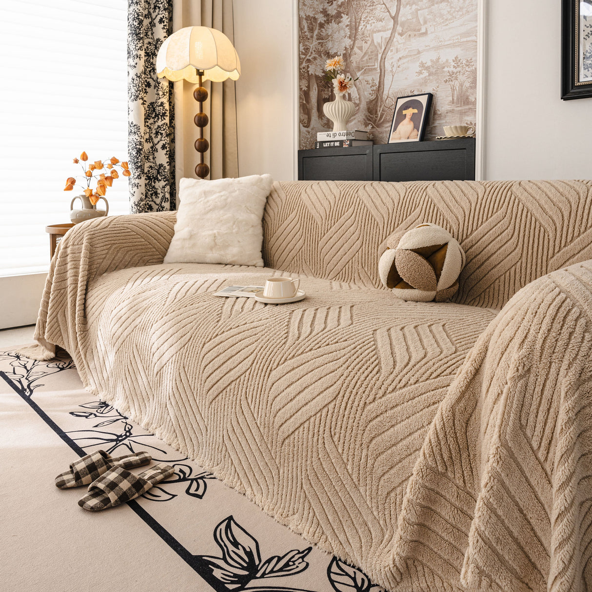 Plush Flannel Fleece Sofa Throw Blanket, Soft & Cozy Furniture Protector for Couch