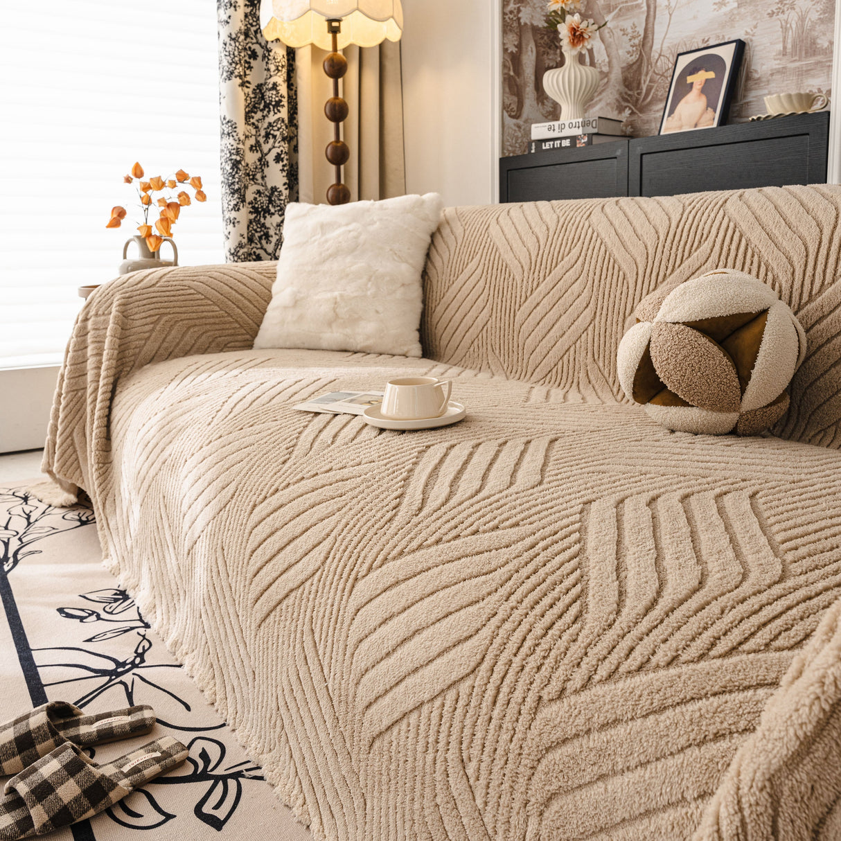 Plush Flannel Fleece Sofa Throw Blanket, Soft & Cozy Furniture Protector for Couch