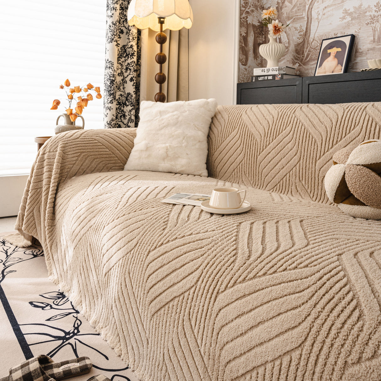 Plush Flannel Fleece Sofa Throw Blanket, Soft & Cozy Furniture Protector for Couch