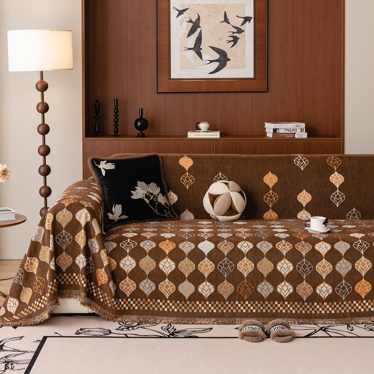 Boho Geometric Sofa Slipcovers Chenille Scratch Resistant Couch Protective Covers