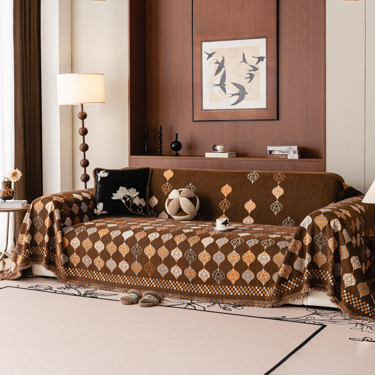 Boho Geometric Sofa Slipcovers Chenille Scratch Resistant Couch Protective Covers