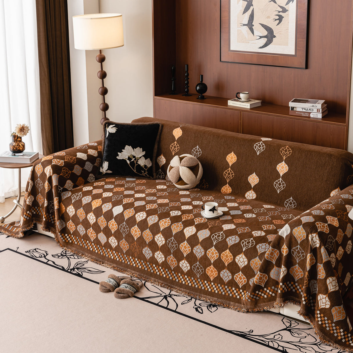 Boho Geometric Sofa Slipcovers Chenille Scratch Resistant Couch Protective Covers