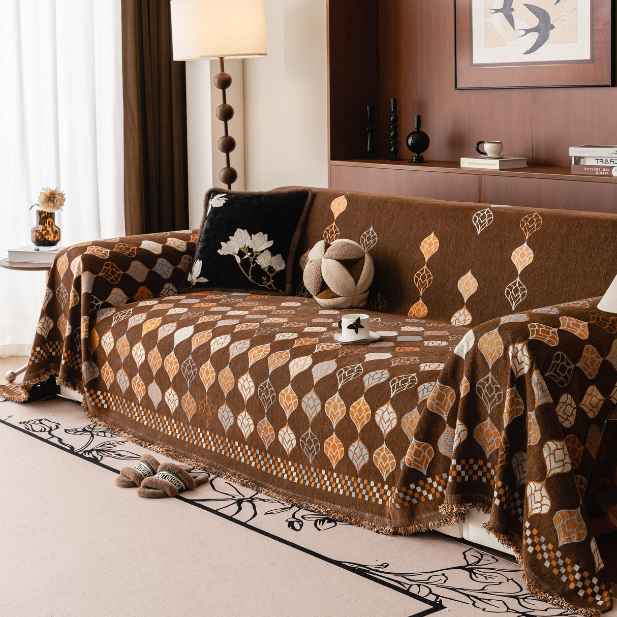 Boho Geometric Sofa Slipcovers Chenille Scratch Resistant Couch Protective Covers