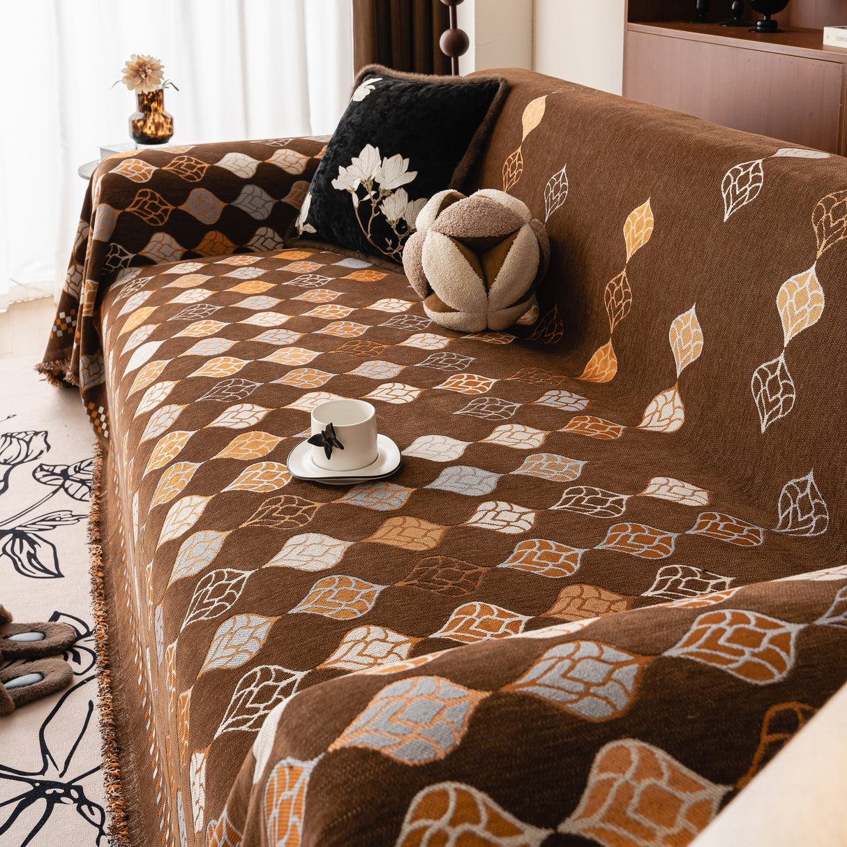 Boho Geometric Sofa Slipcovers Chenille Scratch Resistant Couch Protective Covers