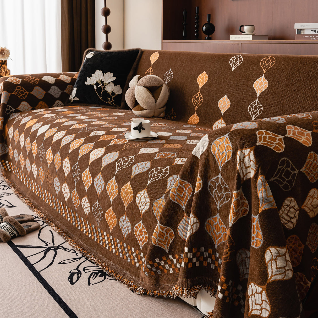 Boho Geometric Sofa Slipcovers Chenille Scratch Resistant Couch Protective Covers