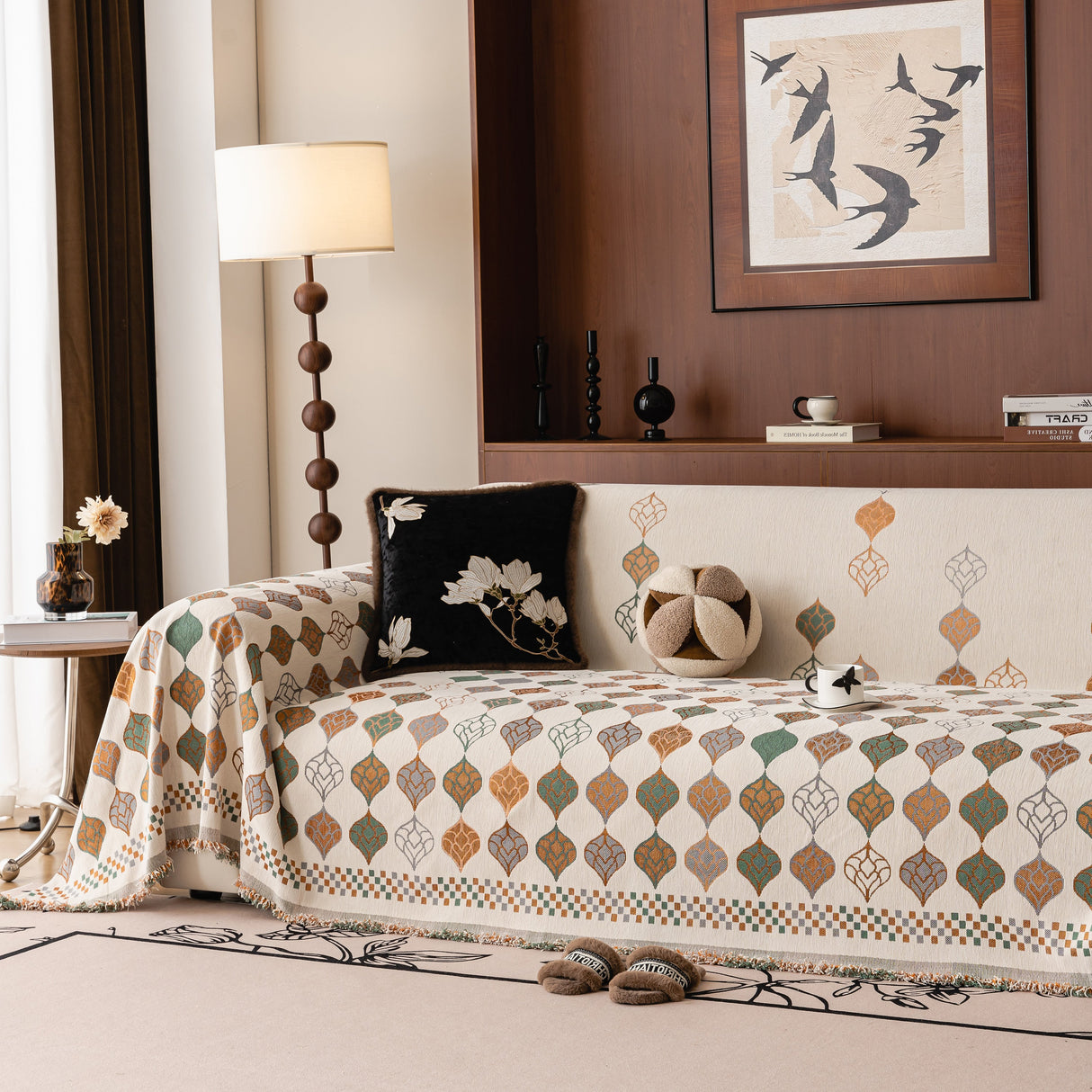 Boho Geometric Sofa Slipcovers Chenille Scratch Resistant Couch Protective Covers