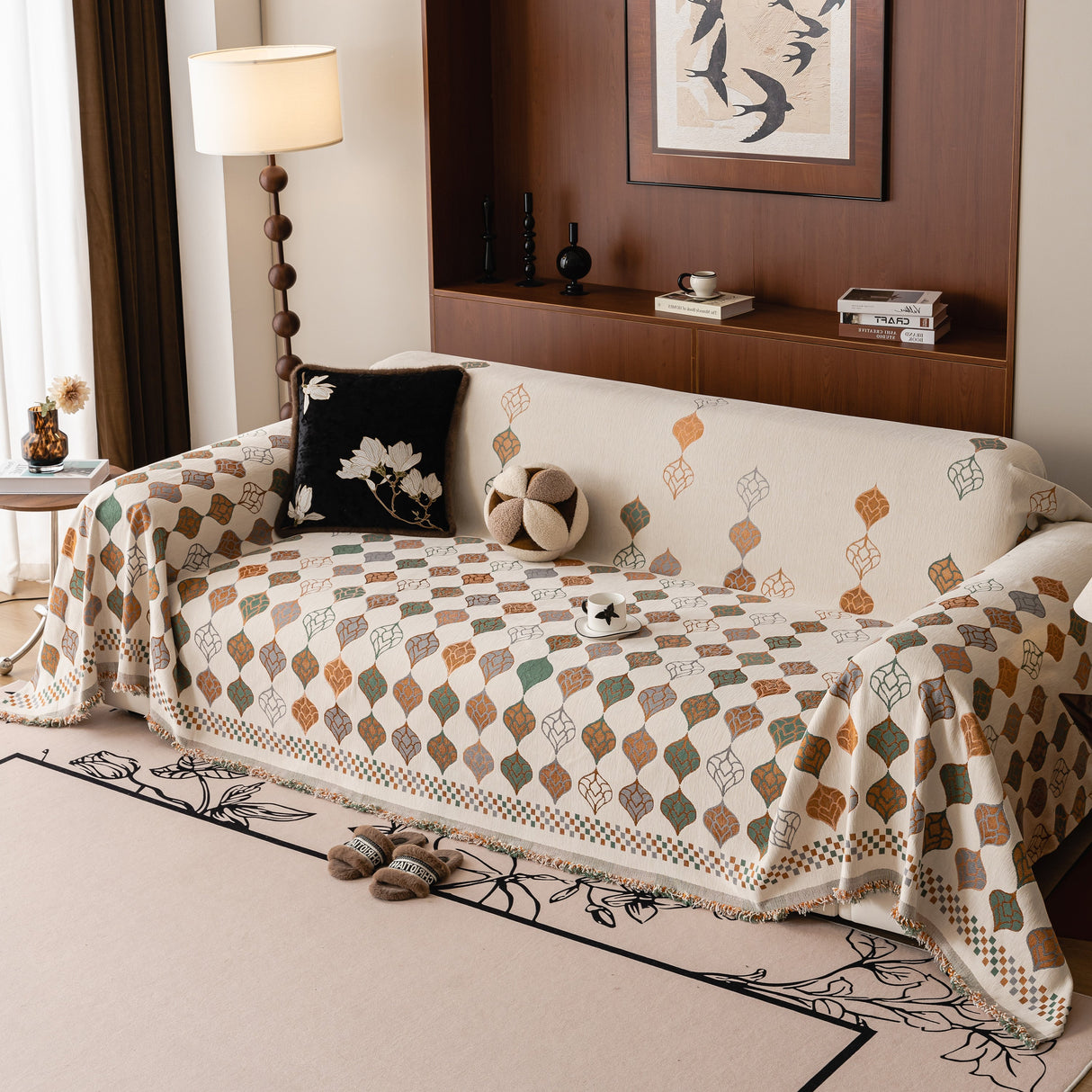 Boho Geometric Sofa Slipcovers Chenille Scratch Resistant Couch Protective Covers