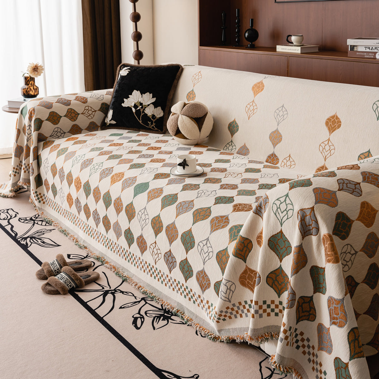 Boho Geometric Sofa Slipcovers Chenille Scratch Resistant Couch Protective Covers