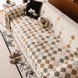 Boho Geometric Sofa Slipcovers Chenille Scratch Resistant Couch Protective Covers