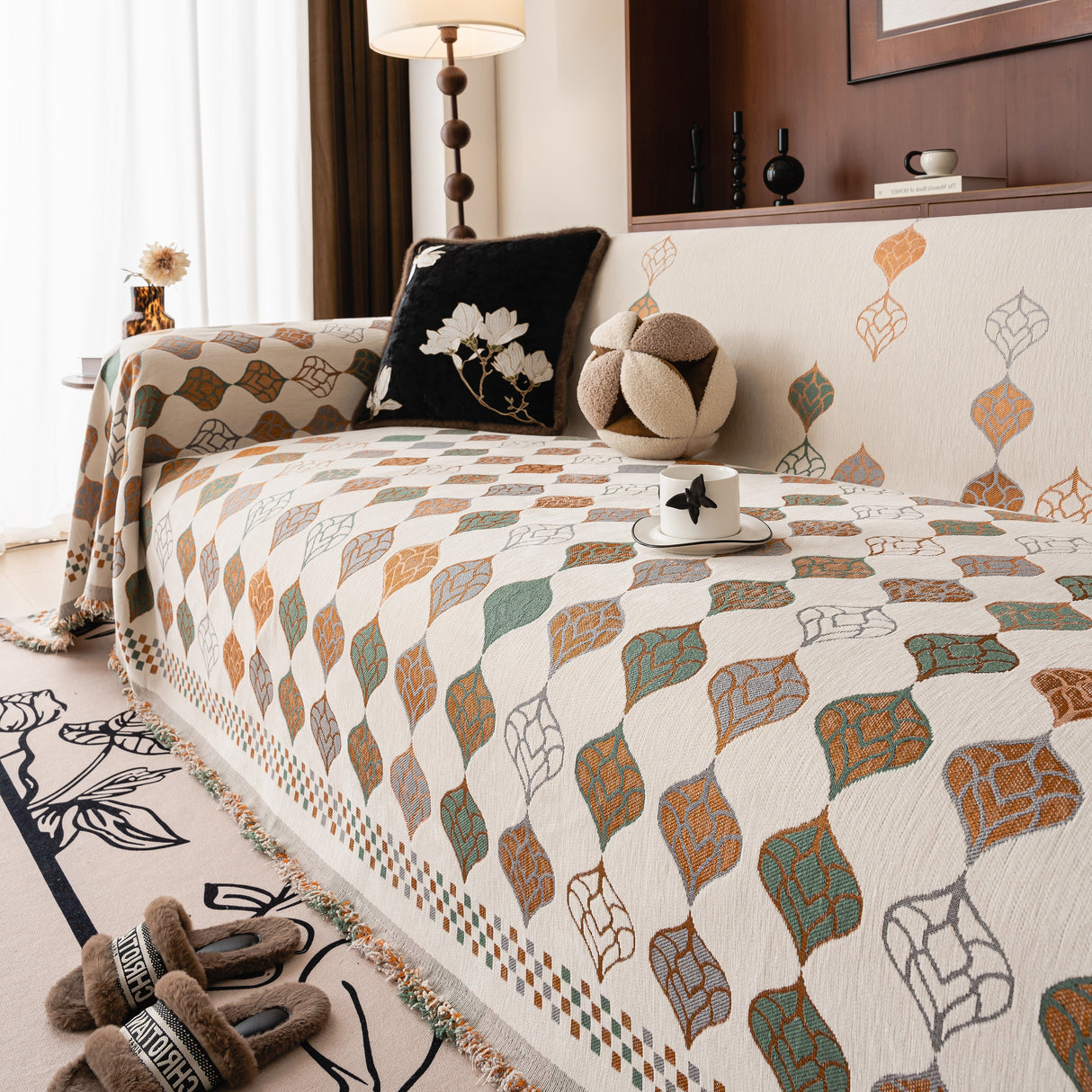 Boho Geometric Sofa Slipcovers Chenille Scratch Resistant Couch Protective Covers