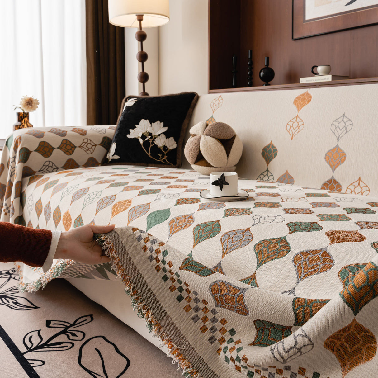 Boho Geometric Sofa Slipcovers Chenille Scratch Resistant Couch Protective Covers