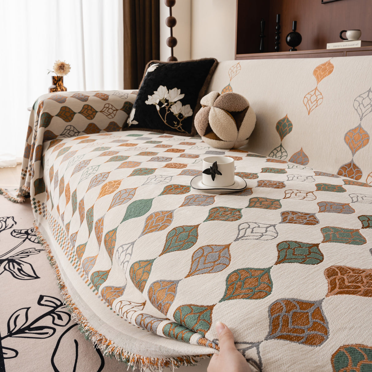 Boho Geometric Sofa Slipcovers Chenille Scratch Resistant Couch Protective Covers