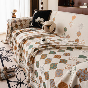 Boho Geometric Sofa Slipcovers Chenille Scratch Resistant Couch Protective Covers