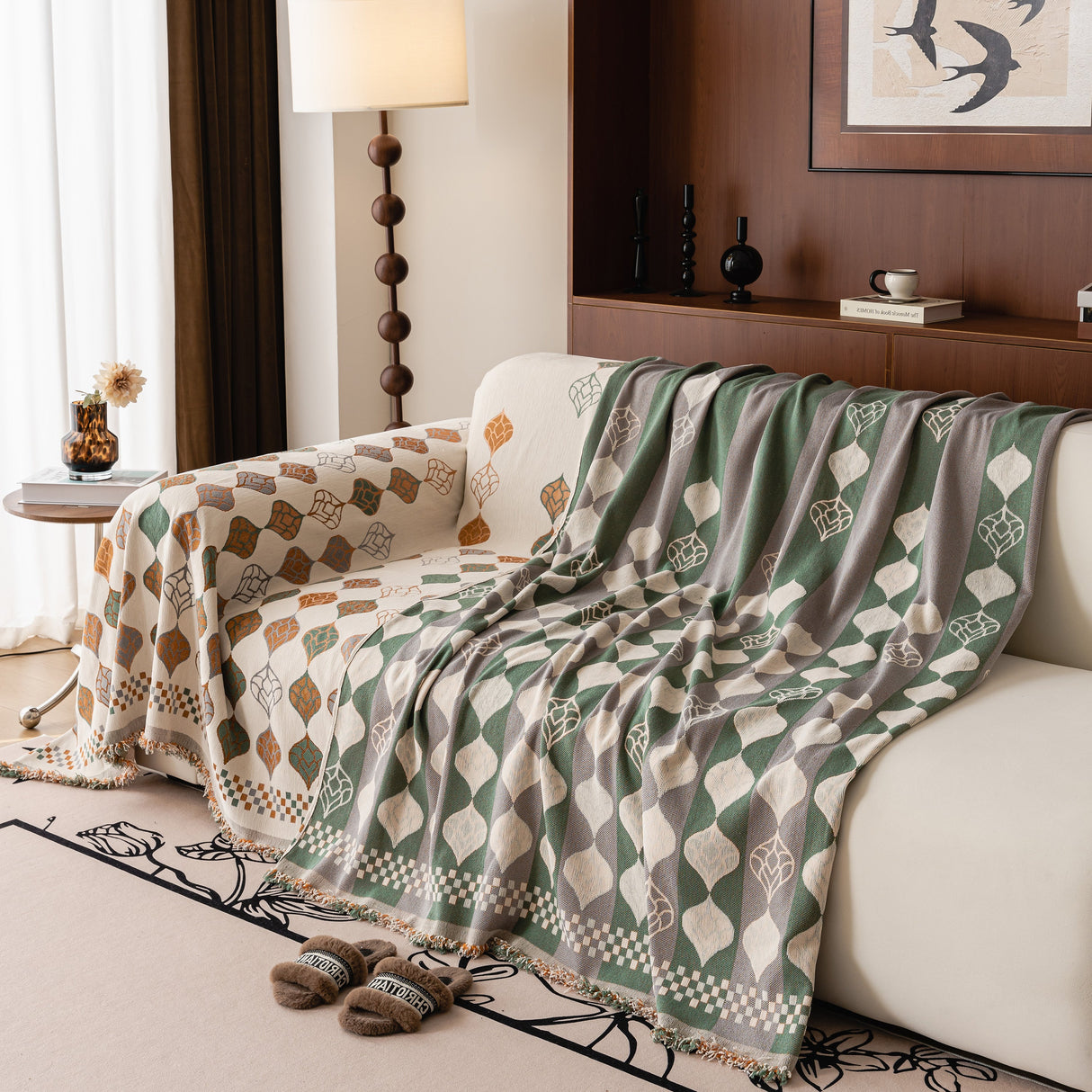 Boho Geometric Sofa Slipcovers Chenille Scratch Resistant Couch Protective Covers