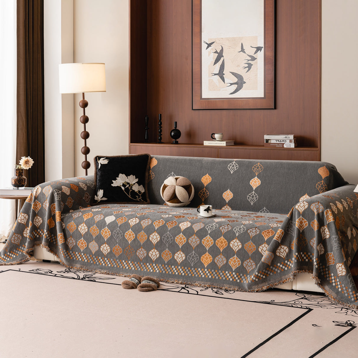 Boho Geometric Sofa Slipcovers Chenille Scratch Resistant Couch Protective Covers