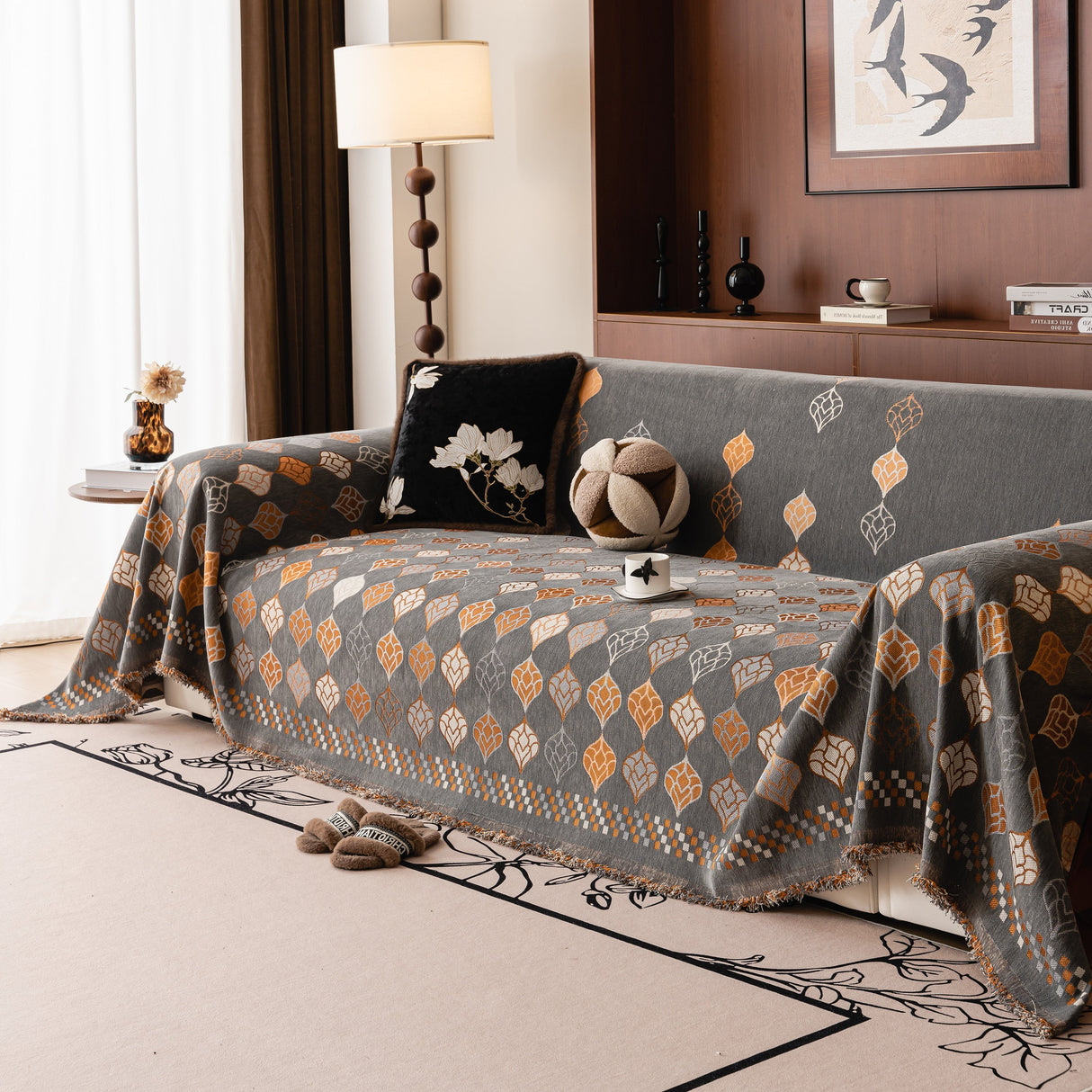 Boho Geometric Sofa Slipcovers Chenille Scratch Resistant Couch Protective Covers