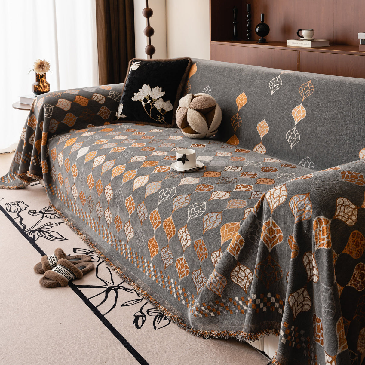 Boho Geometric Sofa Slipcovers Chenille Scratch Resistant Couch Protective Covers