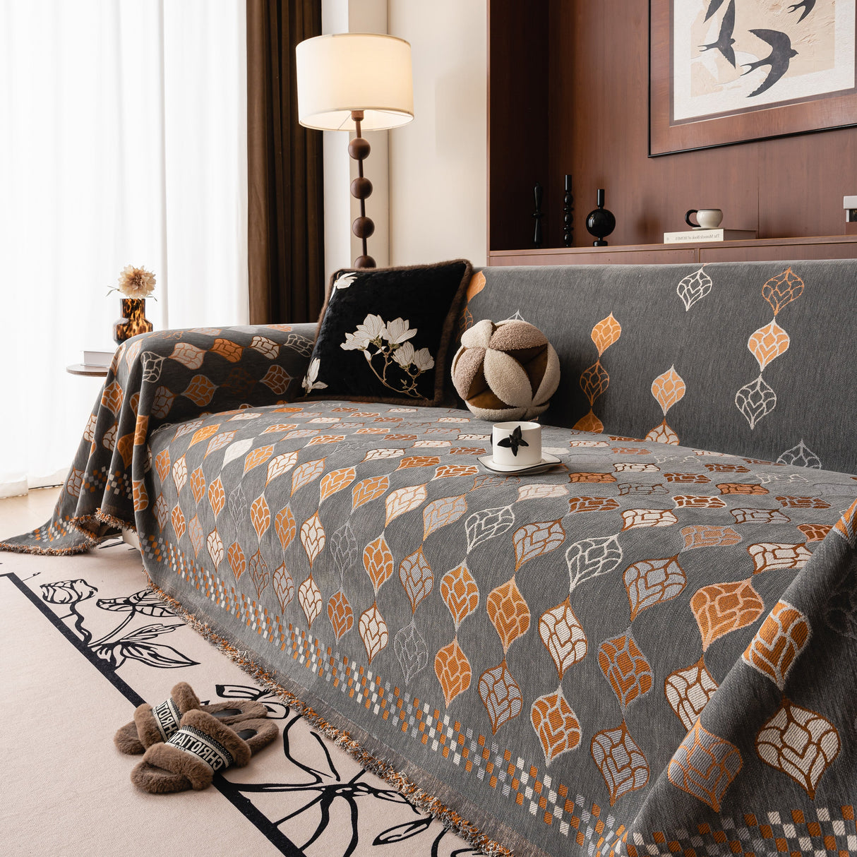 Boho Geometric Sofa Slipcovers Chenille Scratch Resistant Couch Protective Covers