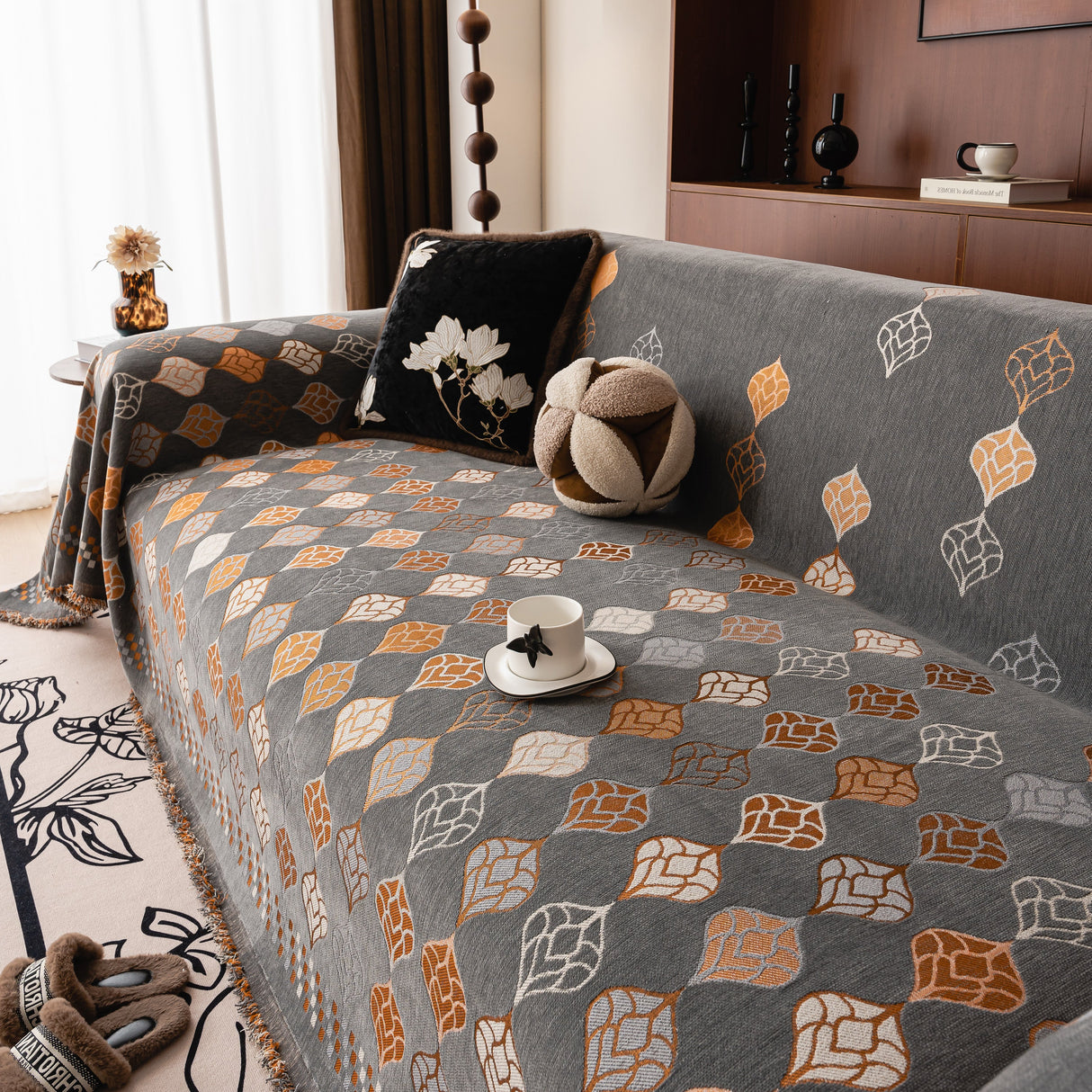 Boho Geometric Sofa Slipcovers Chenille Scratch Resistant Couch Protective Covers