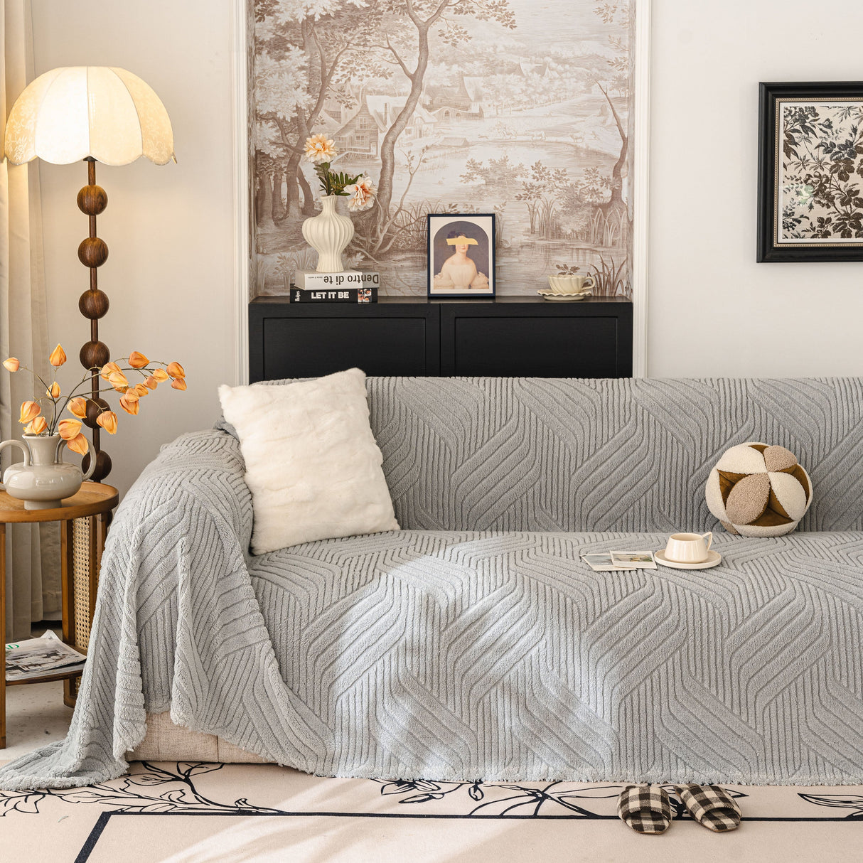 Plush Flannel Fleece Sofa Throw Blanket, Soft & Cozy Furniture Protector for Couch