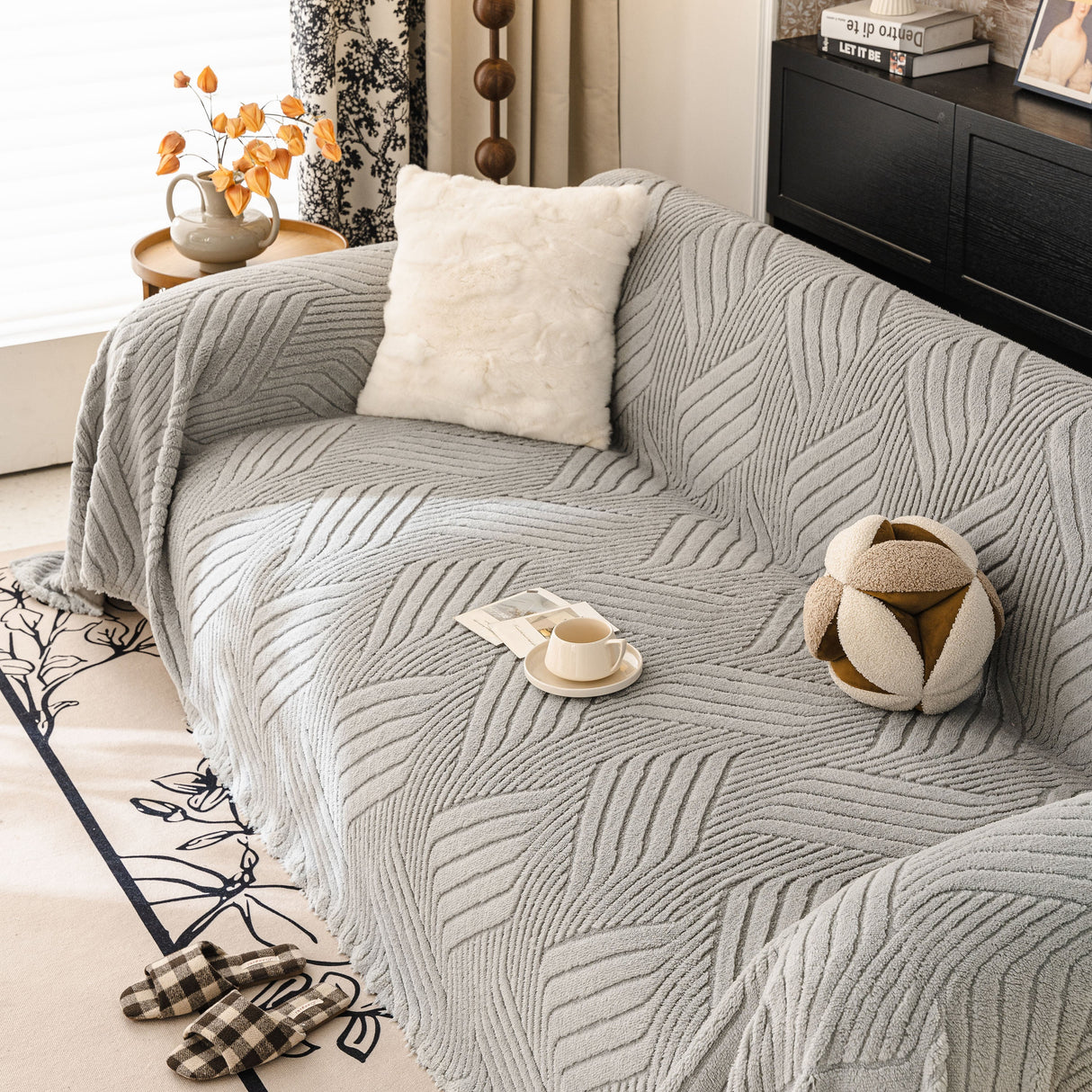 Plush Flannel Fleece Sofa Throw Blanket, Soft & Cozy Furniture Protector for Couch