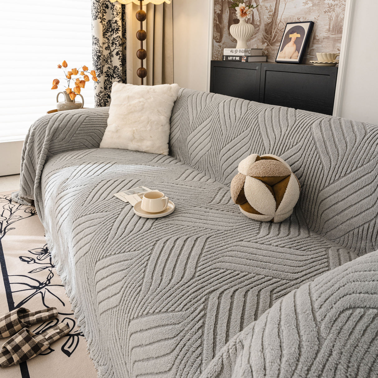 Plush Flannel Fleece Sofa Throw Blanket, Soft & Cozy Furniture Protector for Couch