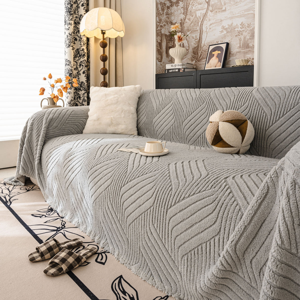 Plush Flannel Fleece Sofa Throw Blanket, Soft & Cozy Furniture Protector for Couch