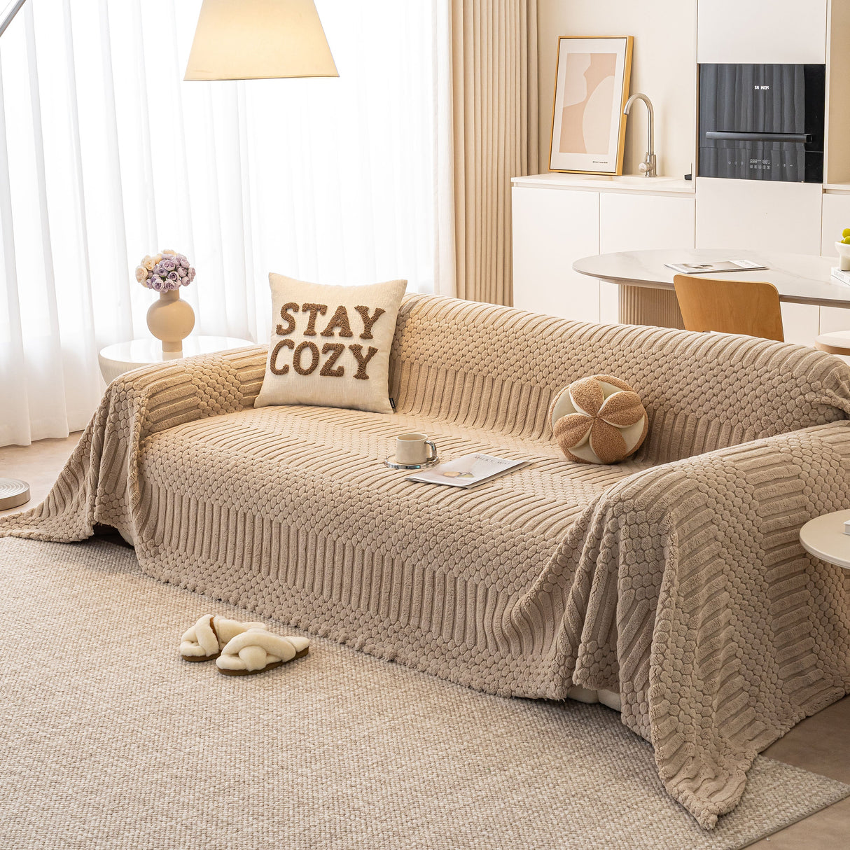 Boho 3D Geometric Throw Blanket for Couch, Luxurious Velvety Plush Fleece Sofa Cover