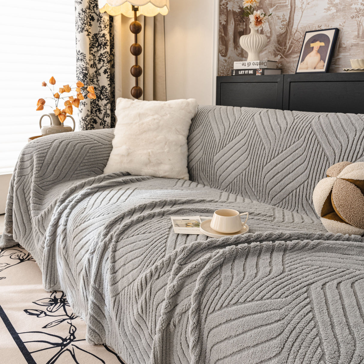 Plush Flannel Fleece Sofa Throw Blanket, Soft & Cozy Furniture Protector for Couch