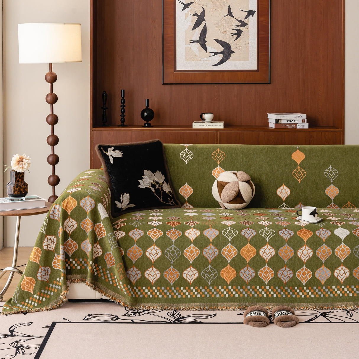 Boho Geometric Sofa Slipcovers Chenille Scratch Resistant Couch Protective Covers