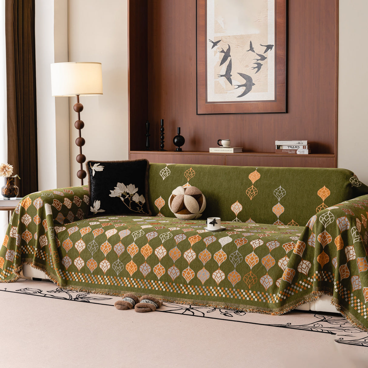 Boho Geometric Sofa Slipcovers Chenille Scratch Resistant Couch Protective Covers