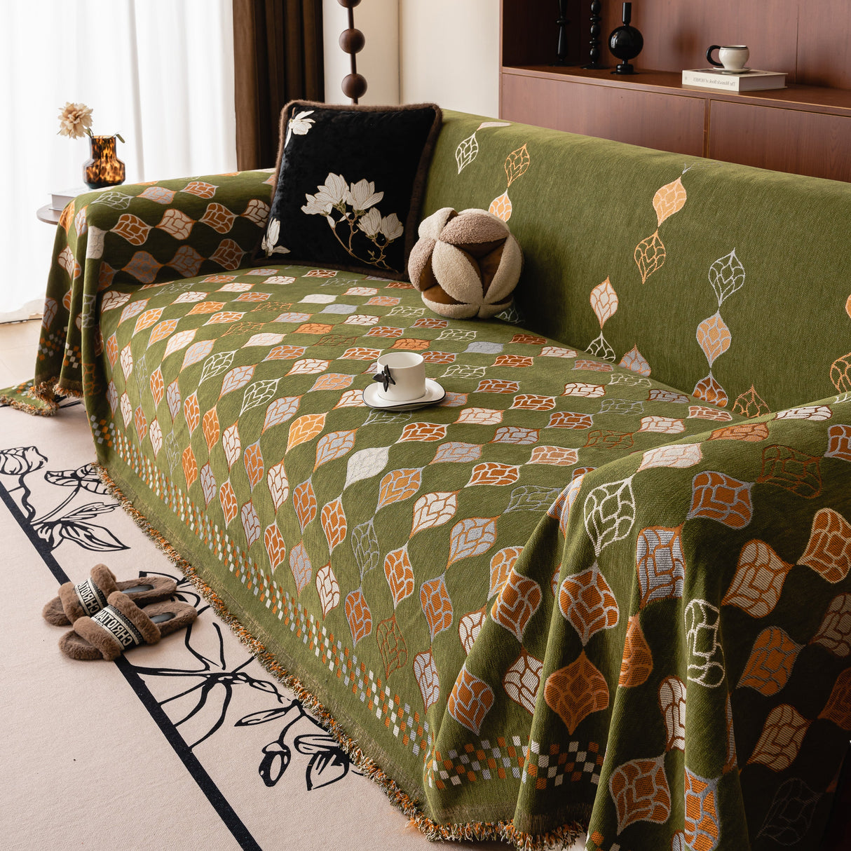 Boho Geometric Sofa Slipcovers Chenille Scratch Resistant Couch Protective Covers