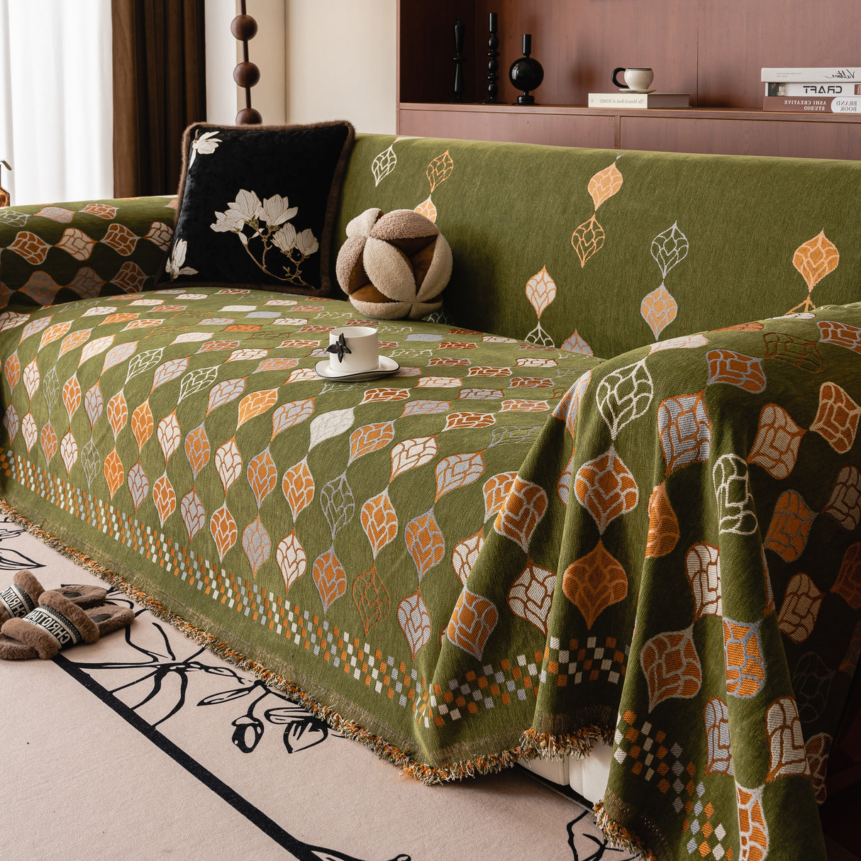 Boho Geometric Sofa Slipcovers Chenille Scratch Resistant Couch Protective Covers