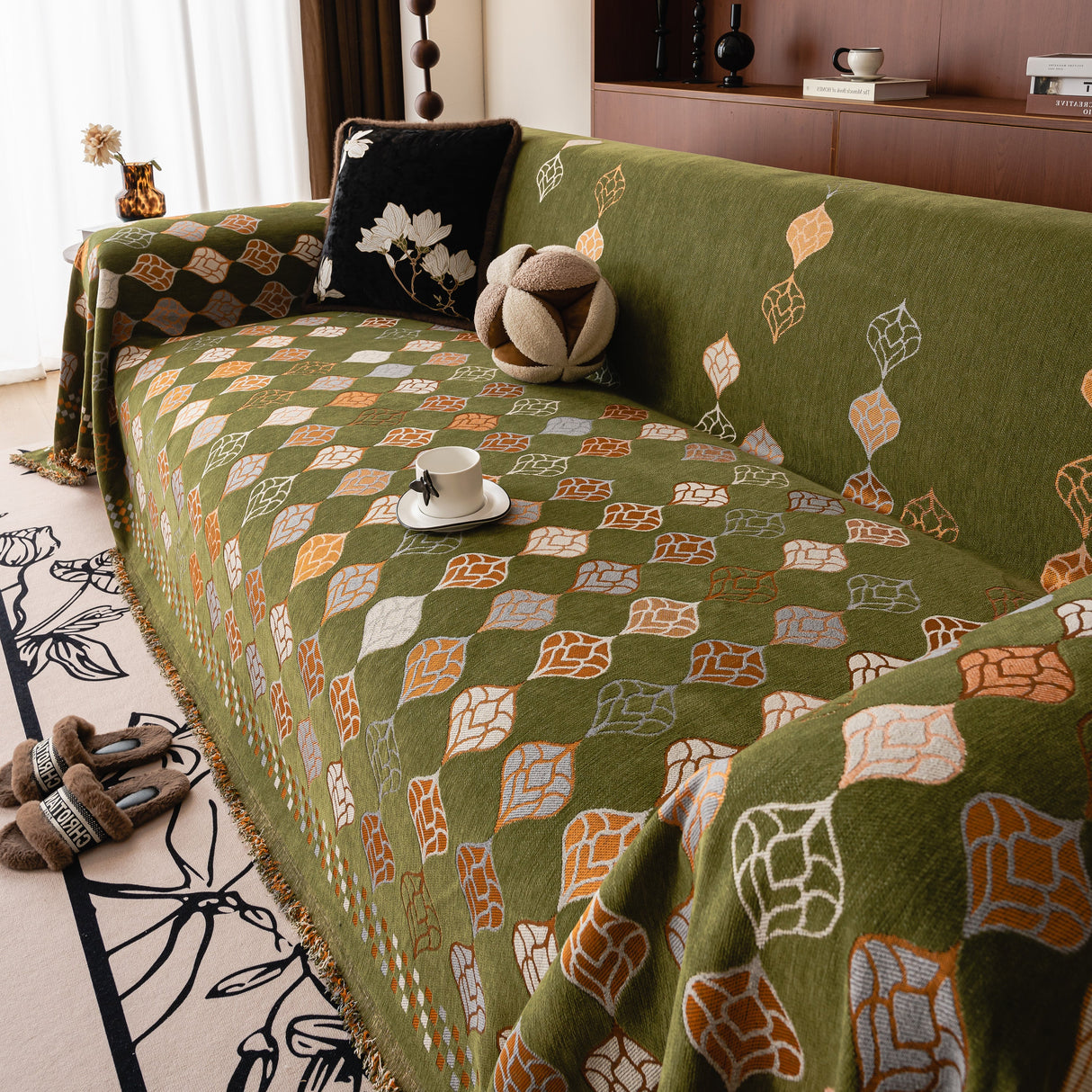 Boho Geometric Sofa Slipcovers Chenille Scratch Resistant Couch Protective Covers