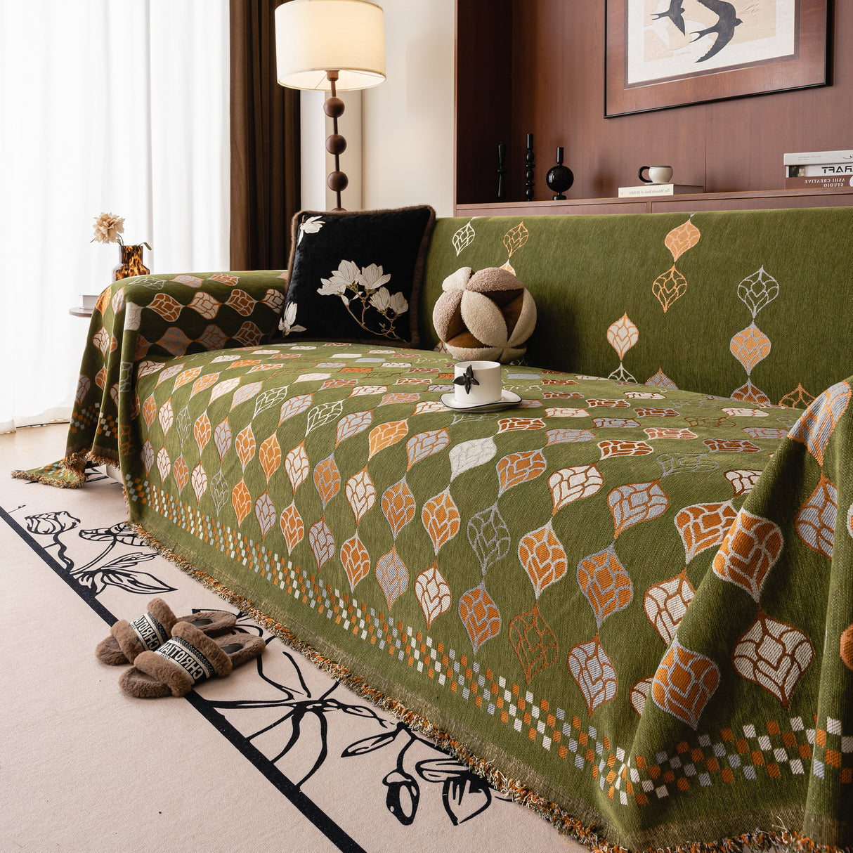 Boho Geometric Sofa Slipcovers Chenille Scratch Resistant Couch Protective Covers