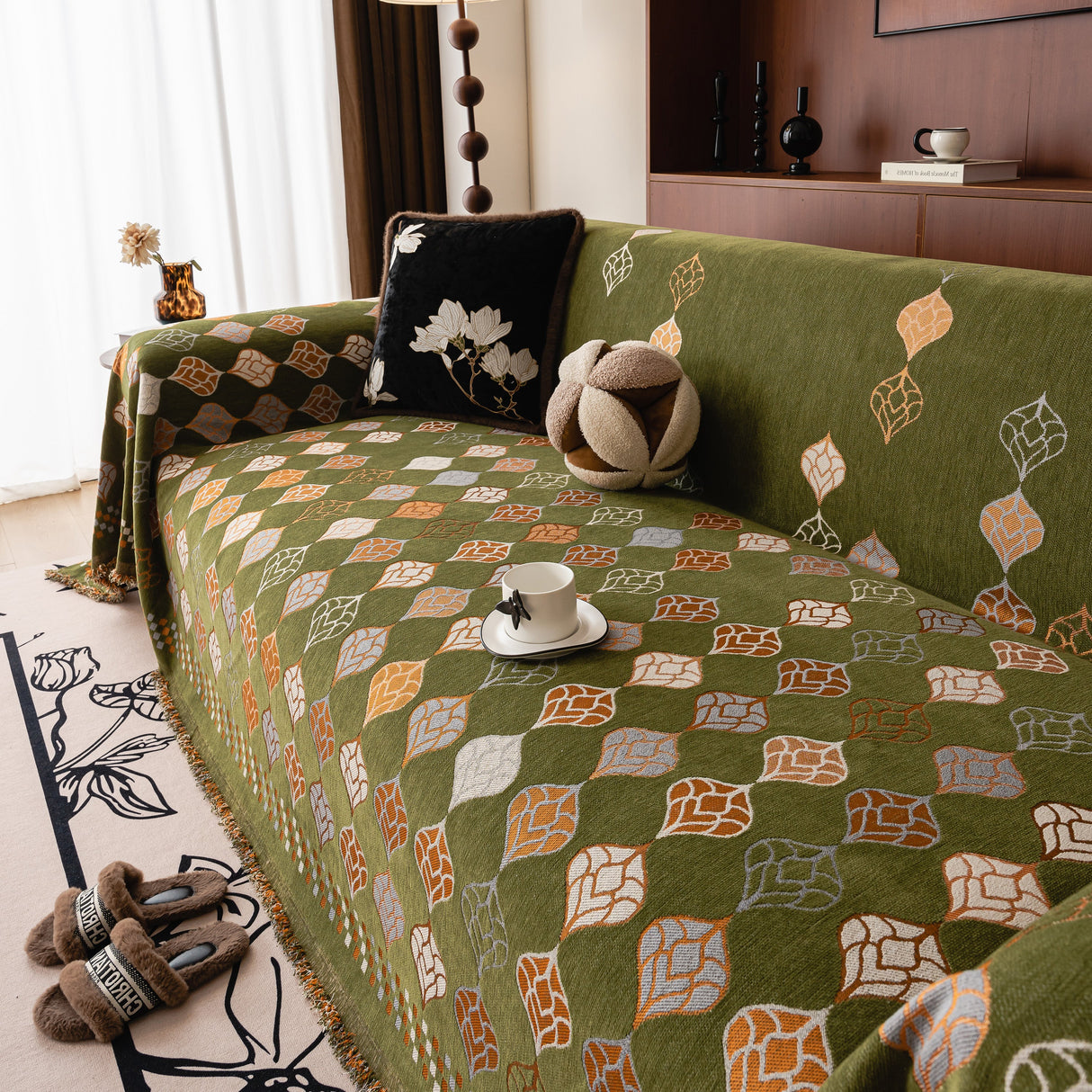 Boho Geometric Sofa Slipcovers Chenille Scratch Resistant Couch Protective Covers