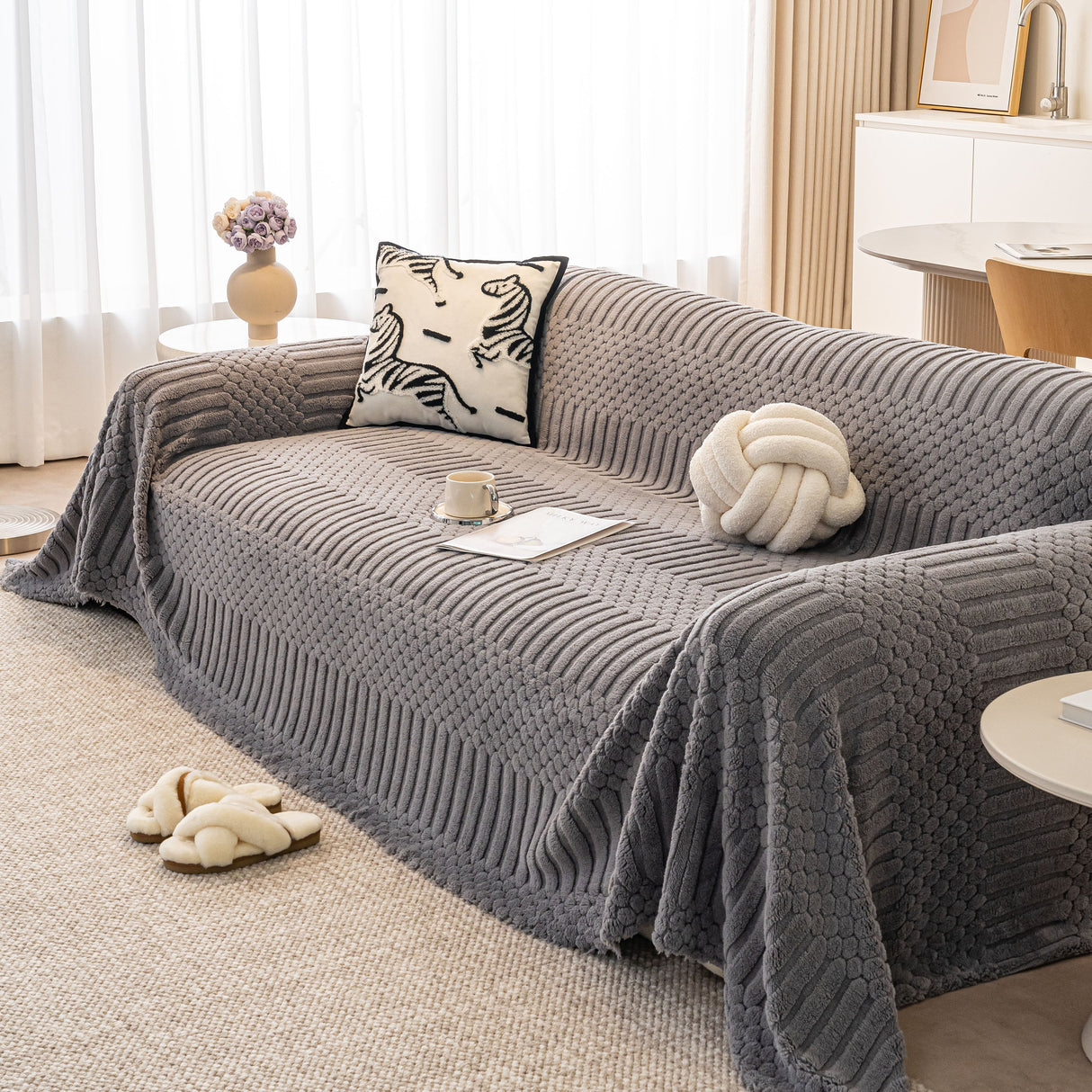 Boho 3D Geometric Throw Blanket for Couch, Luxurious Velvety Plush Fleece Sofa Cover