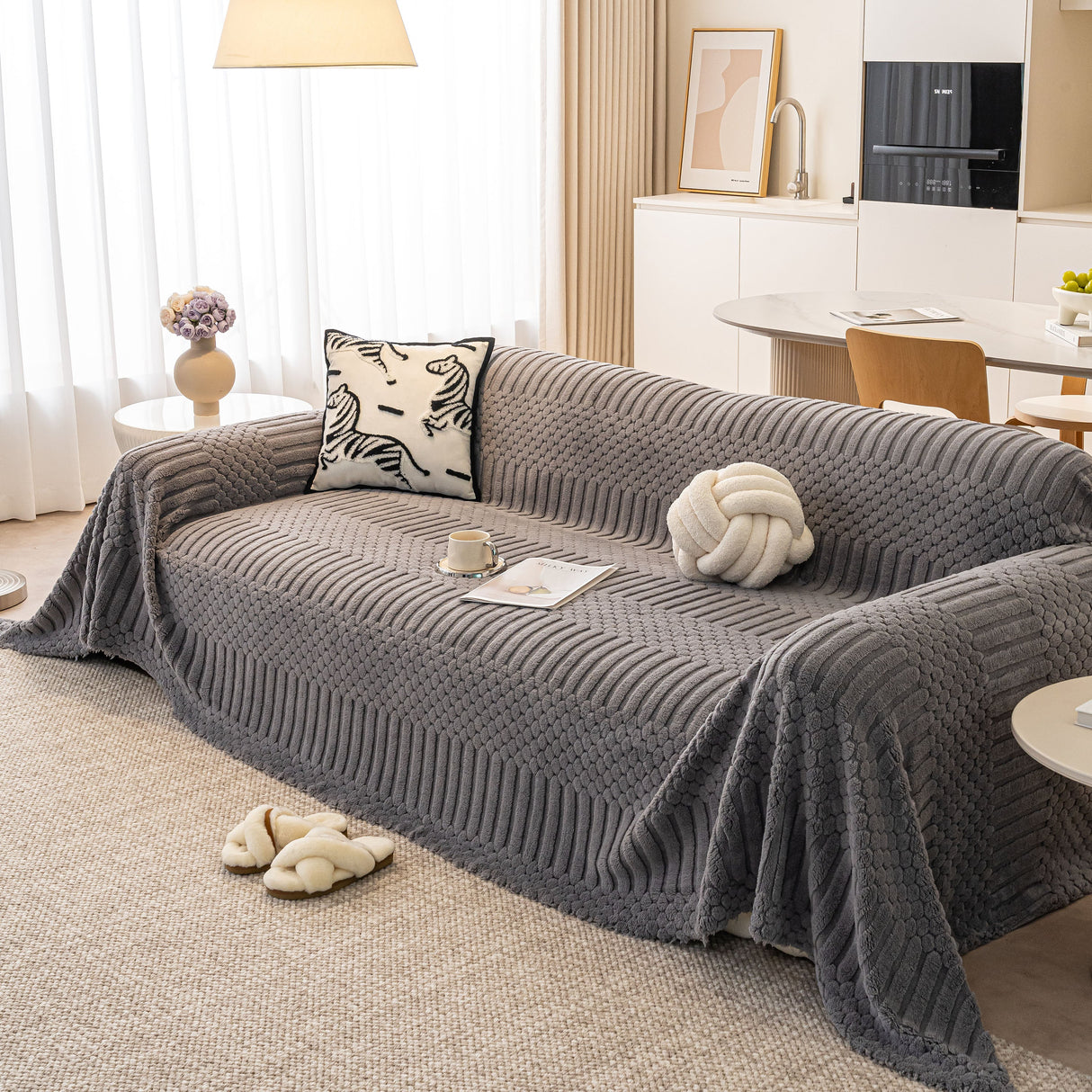 Boho 3D Geometric Throw Blanket for Couch, Luxurious Velvety Plush Fleece Sofa Cover