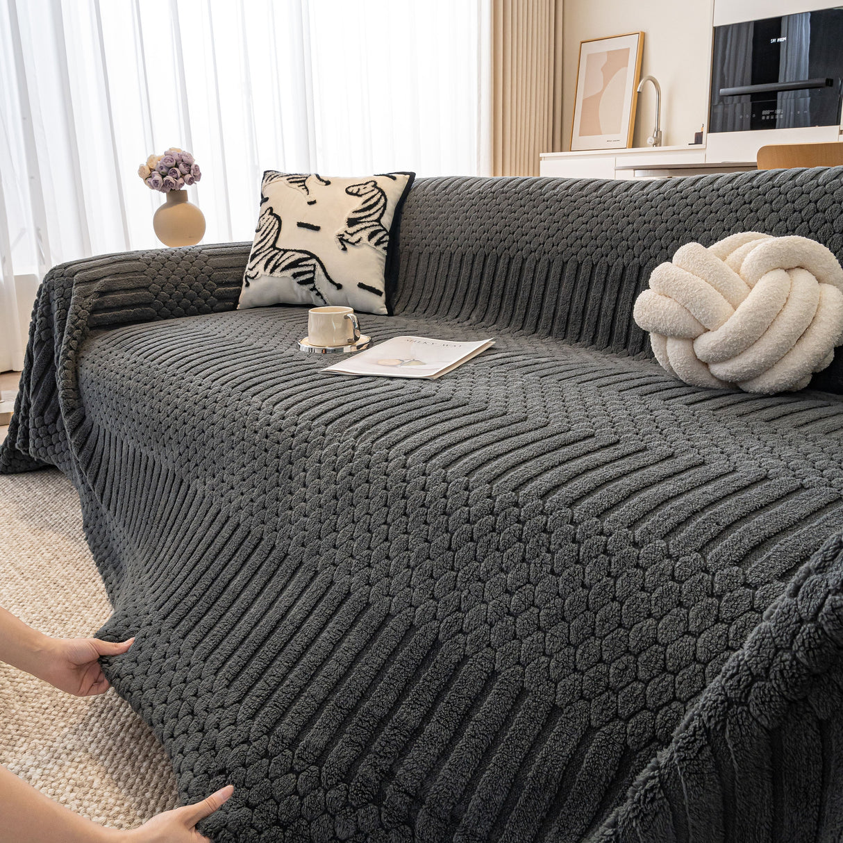 Boho 3D Geometric Throw Blanket for Couch, Luxurious Velvety Plush Fleece Sofa Cover