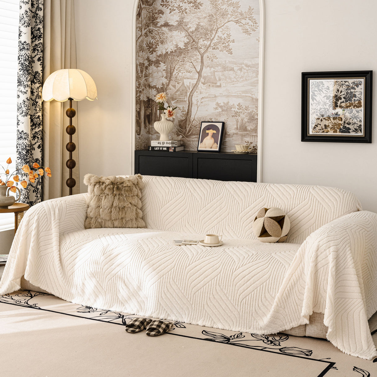 Plush Flannel Fleece Sofa Throw Blanket, Soft & Cozy Furniture Protector for Couch