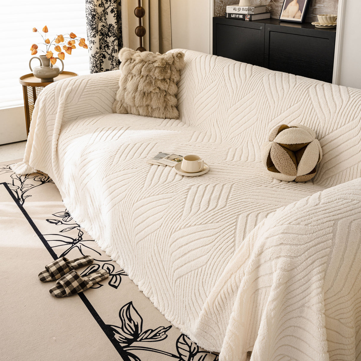 Plush Flannel Fleece Sofa Throw Blanket, Soft & Cozy Furniture Protector for Couch