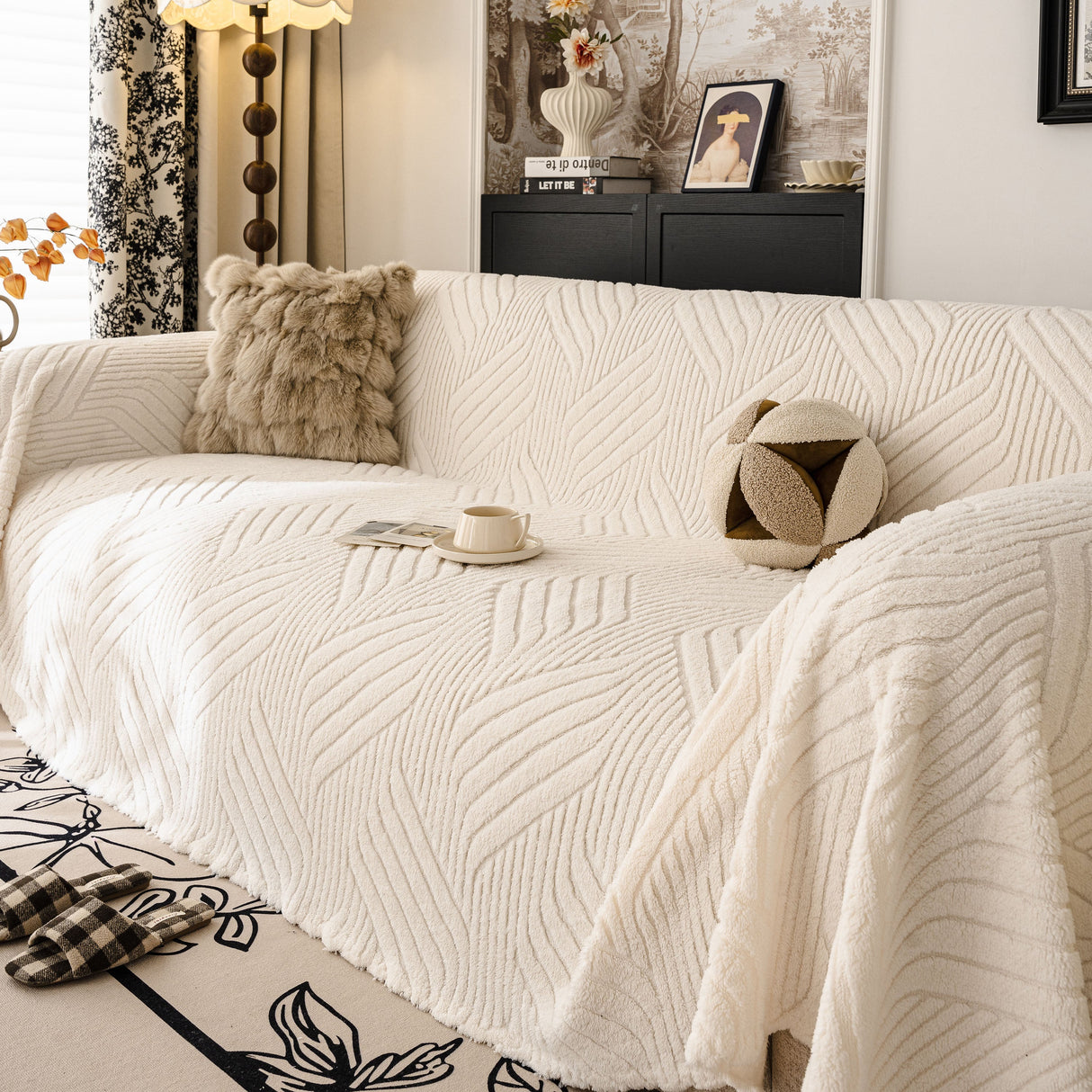 Plush Flannel Fleece Sofa Throw Blanket, Soft & Cozy Furniture Protector for Couch