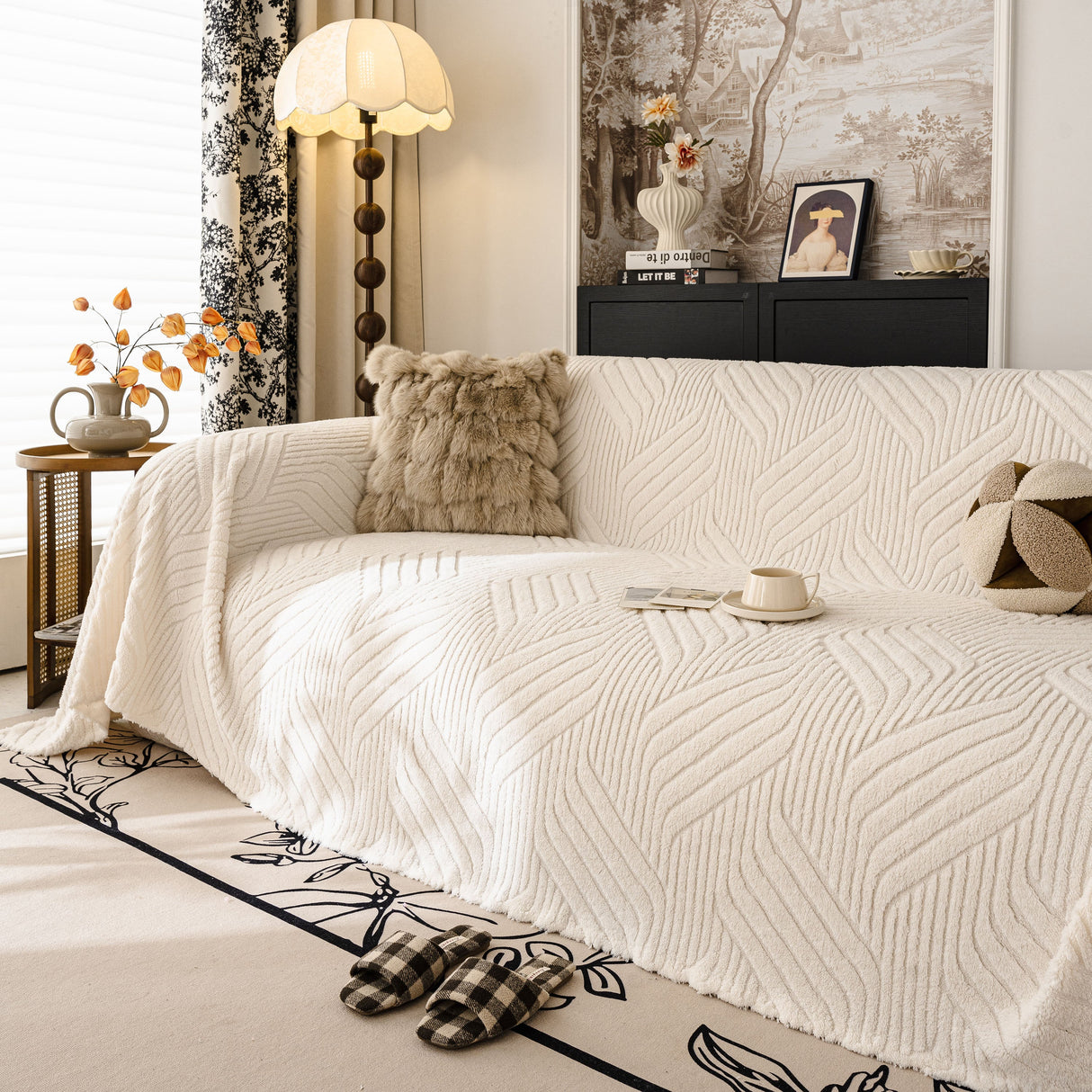 Plush Flannel Fleece Sofa Throw Blanket, Soft & Cozy Furniture Protector for Couch