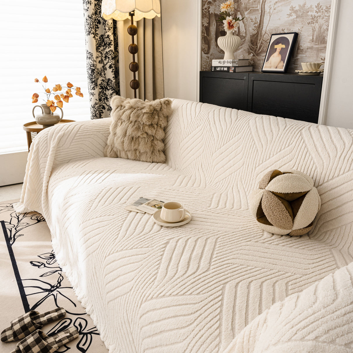 Plush Flannel Fleece Sofa Throw Blanket, Soft & Cozy Furniture Protector for Couch