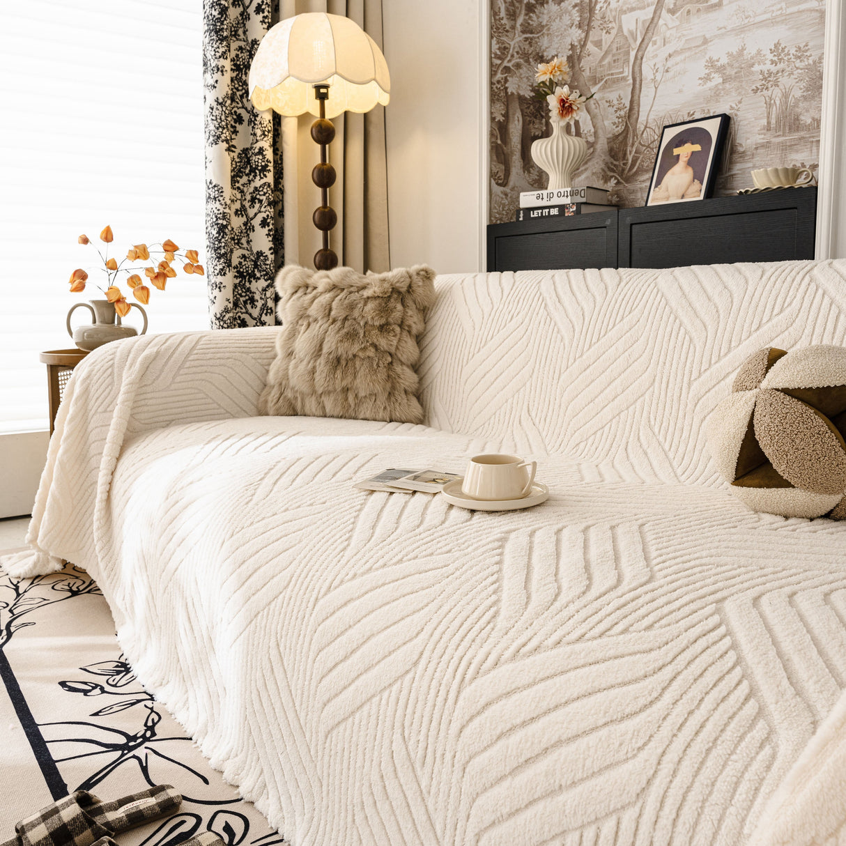 Plush Flannel Fleece Sofa Throw Blanket, Soft & Cozy Furniture Protector for Couch