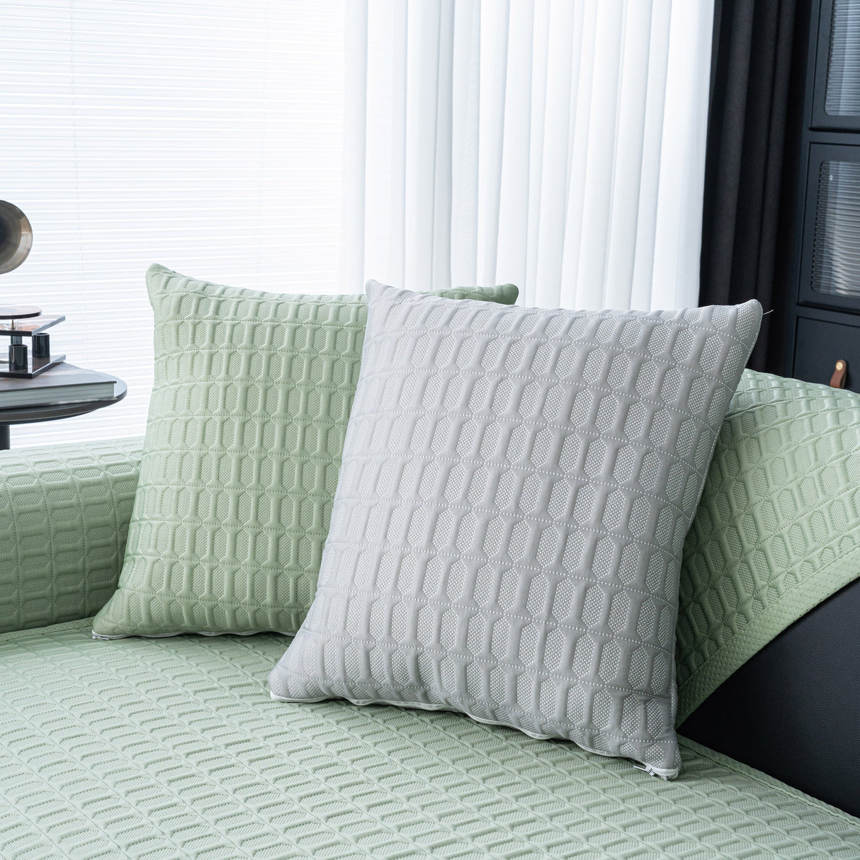 Geometric Textured Couch Slipcover Protector Non-Slip Ice Silk Sofa Cover for Couch