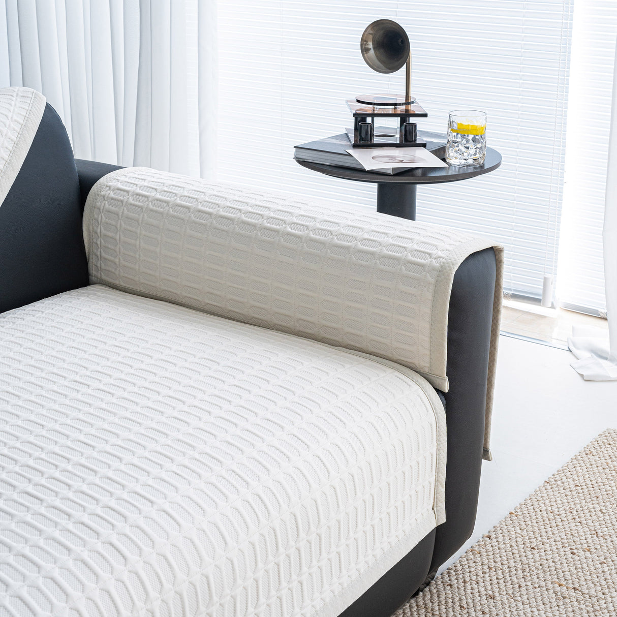 Geometric Textured Couch Slipcover Protector Non-Slip Ice Silk Sofa Cover for Couch